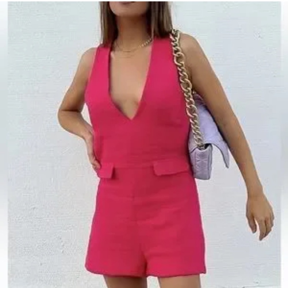 ZARA Hot Pink Fuschia Tweed Romper women size Small
